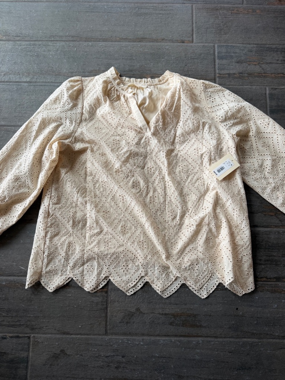Eyelet Diamond Peasant Blouse - Cream